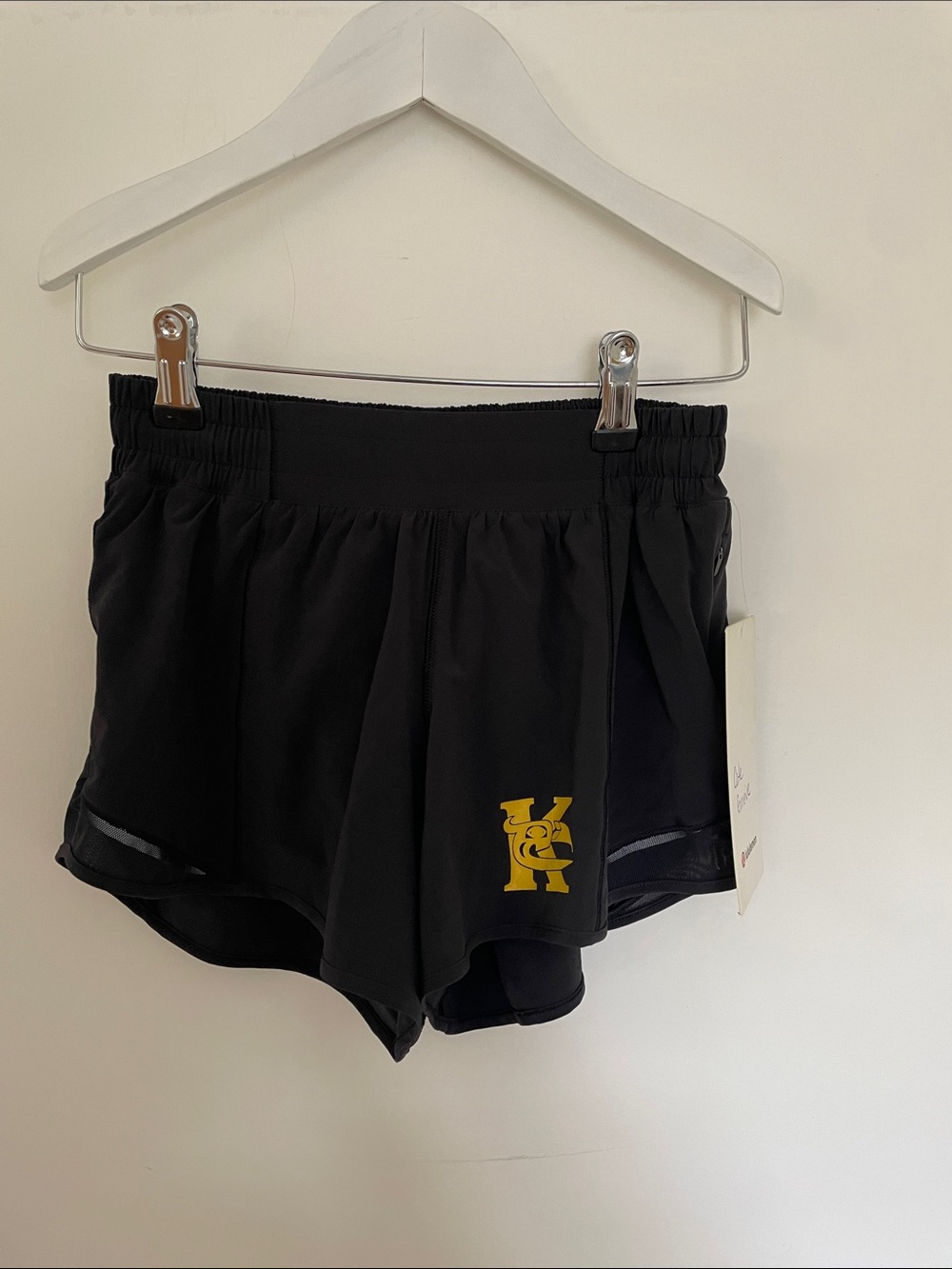 lululemon athletica Black Athletic Running Shorts with Yellow Logo